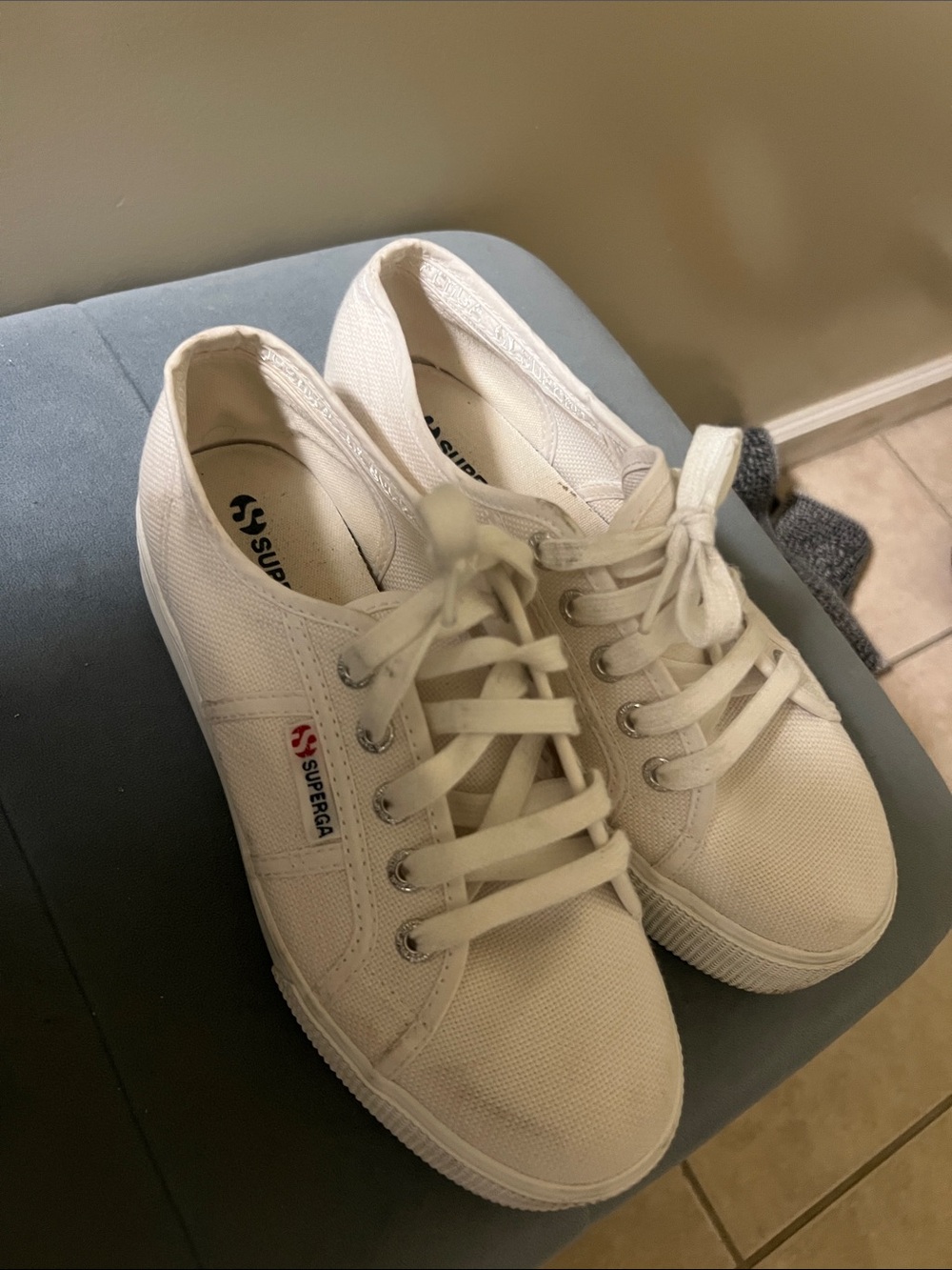 Superga Off-White Canvas Lace-Up Sneakers